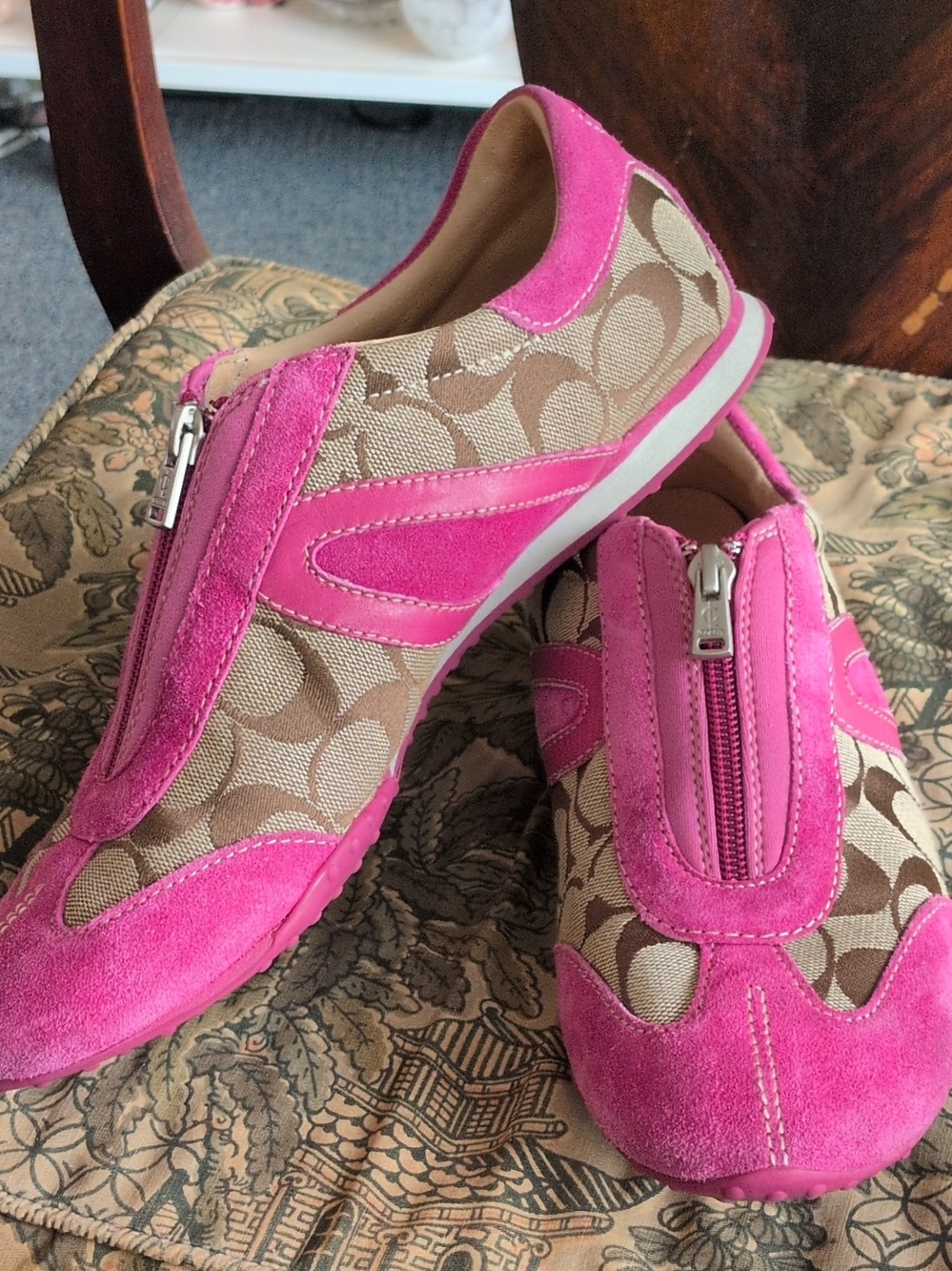 Coach Pink Signature Canvas Zip-Front Slip-On Sneakers